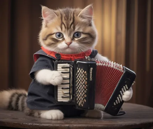 Prompt: Make picture of playing sweet cat on an accordion