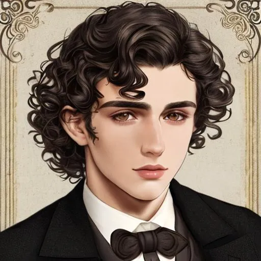 Prompt: very handsome 21 year old man, dark, curly hair, 1st class Titanic passenger, Stylish clothes for 1912, closeup, realistic