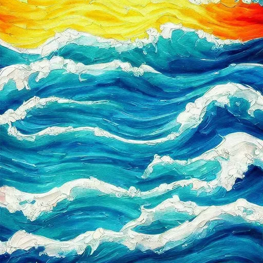 Prompt: ocean waves cute artistic painting 