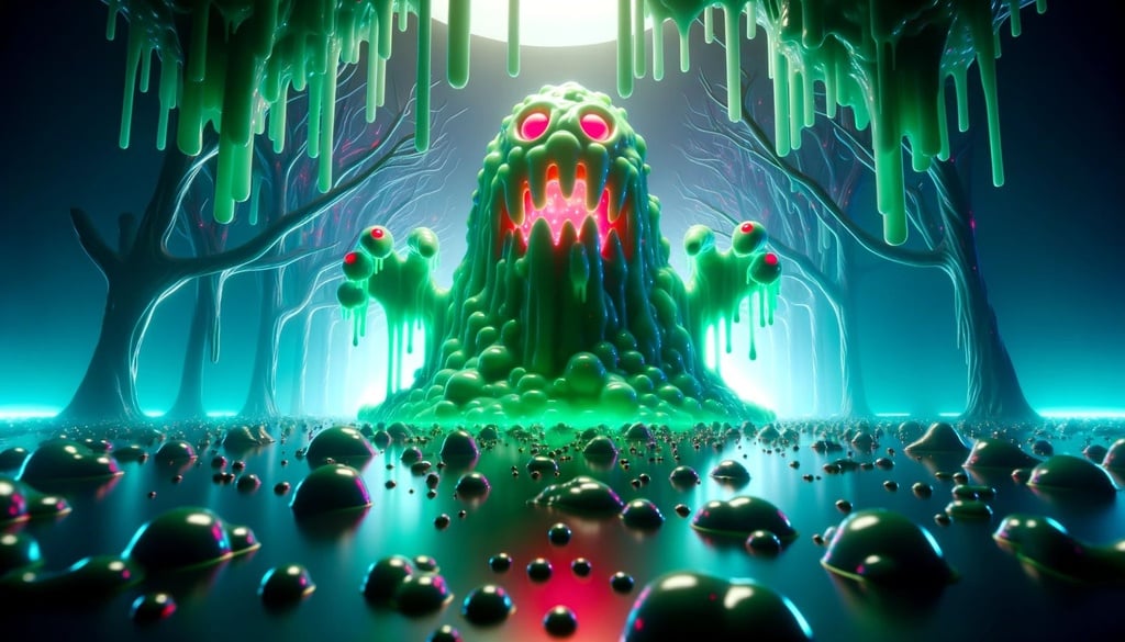 Prompt: slime monster emerge from the glowing slime in wide ratio