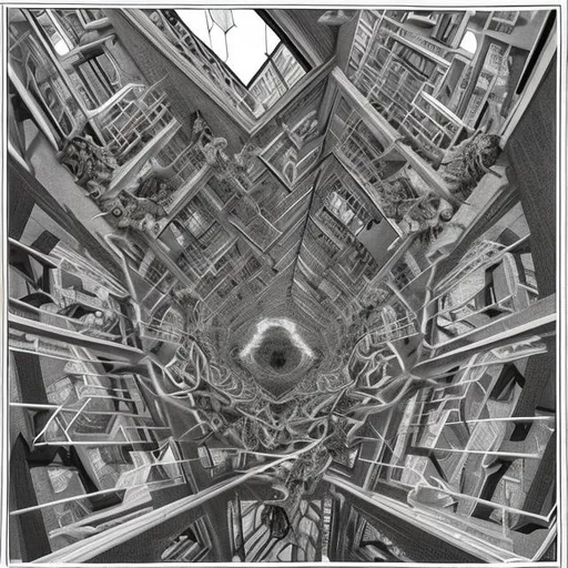 Prompt: Unfinite metamorphosis, in the style of M.C. Escher