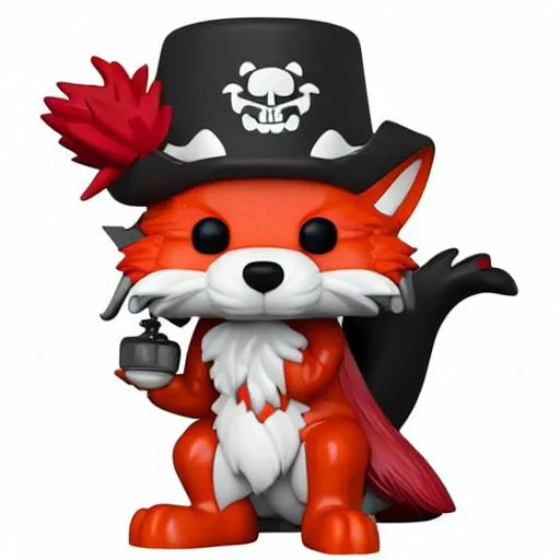 Prompt: Funko pop Foxy the Pirate Fox figurine, made of plastic, product studio shot, on a white background, diffused lighting, centered