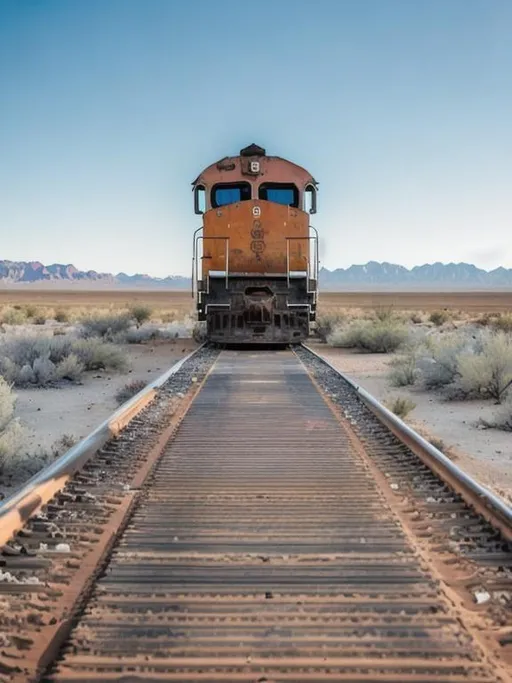 Prompt: Abandoned train in the desert flud 