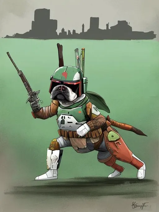 Prompt: Boba fett as a boxer dog