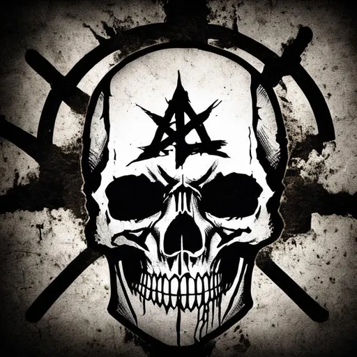 Prompt: A skull with an anarchy logo