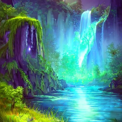 waterfall that glows fantasy art style | OpenArt