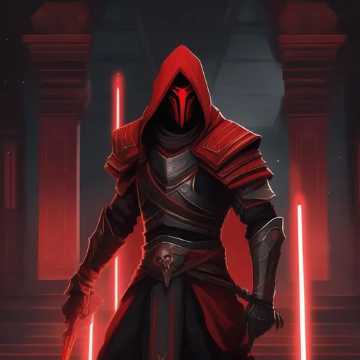 Prompt: A sith lord. He wears a skull helmet covering his head and face. He wears a dark scifi ancient armor. He wields a red lighsaber. He looks fearsome. In backgrond a dark side temple.
Star wars art, rpg art. 2d art. 2d. 