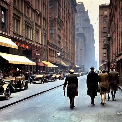 Prompt: 1920s city streets colourized


