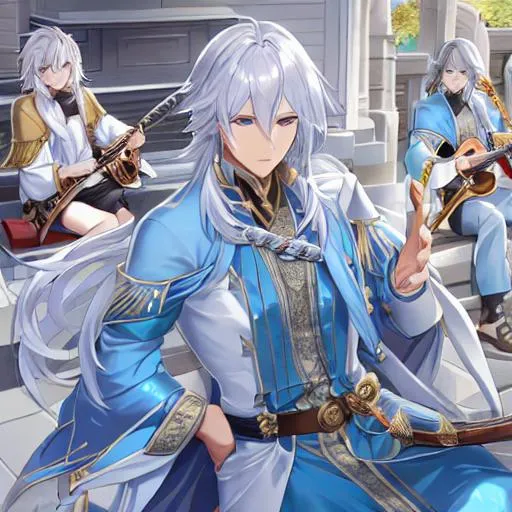 Prompt: Male bard, silver hair