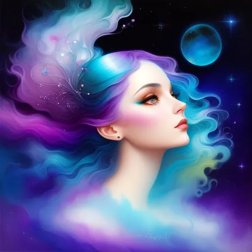 Prompt: cosmic Beauty. Art by artgerm, edre penovac, Daniel Merriam, catrin Welz-Stein, Nicoletta ceccoli, James Jean. Gradient chrome colours. 3d.