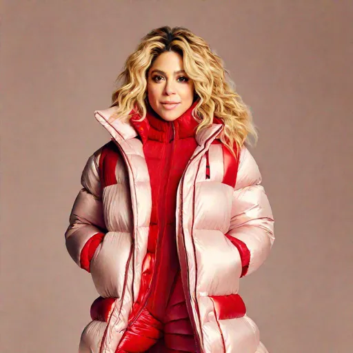 Prompt: Shakira in  Red Puffer Coat