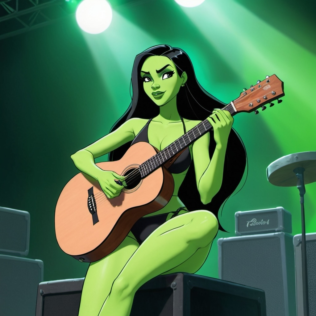 Shego from Kim Possible sitting down singing in huge...