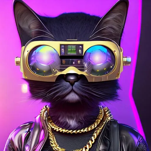 cute chibi purple cat wearing a rappers gold chain,... | OpenArt