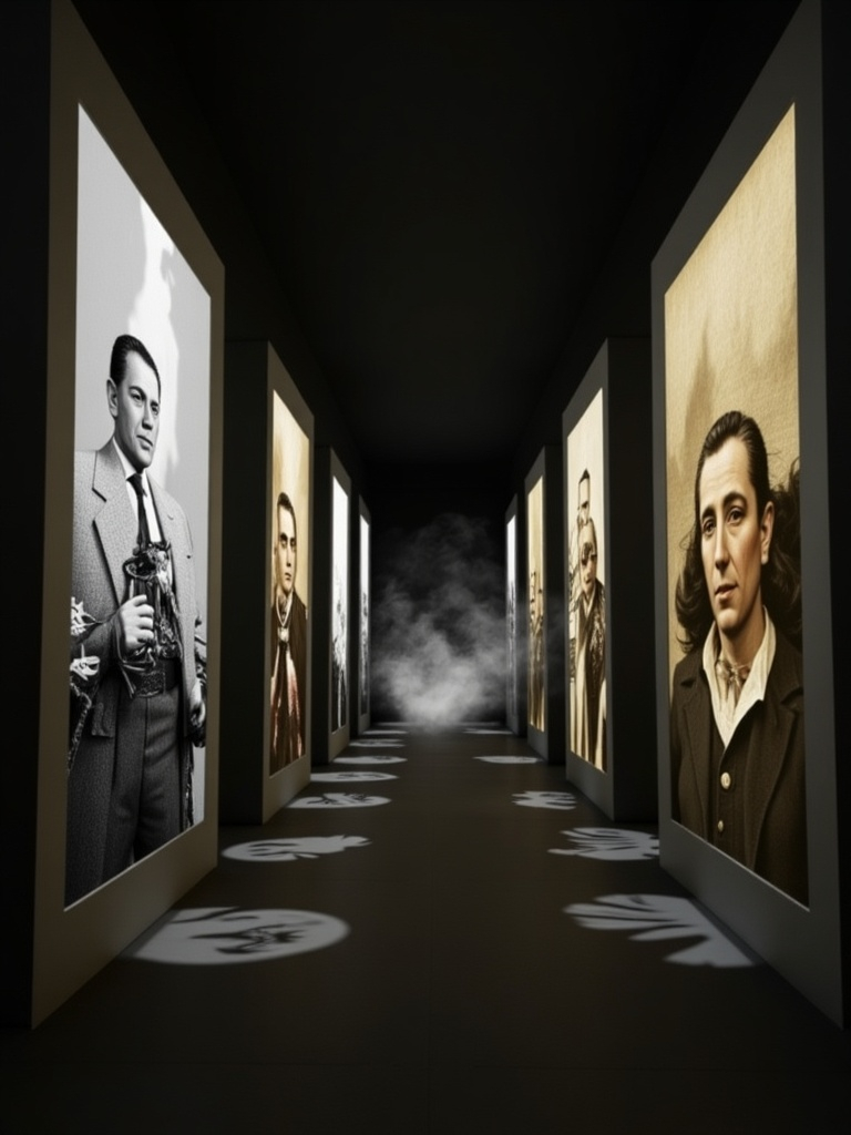A hallway where shadows on the wall replay key momen...
