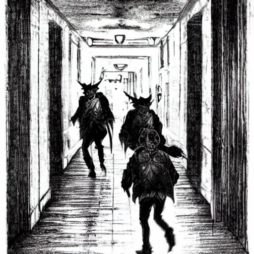 Prompt:  demons walking the hallways