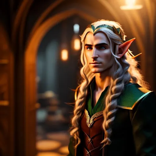 Prompt: Create a photograph of a half-elf 
wizard from the Dungeons and Dragon game, no beard,  extremely detailed environment, detailed background, intricate, detailed skin, natural colors , professionally color graded, photo realism, 8k, moody lighting, david tenant