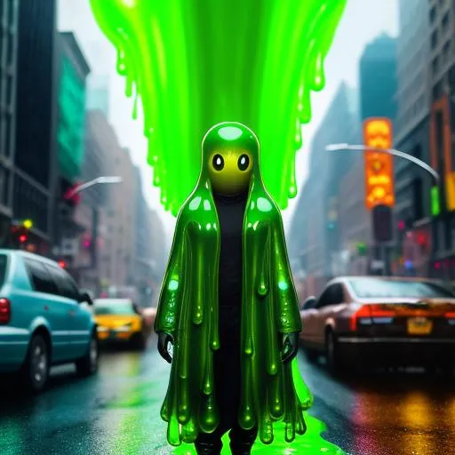 Prompt: a green drippy oozing slime alien humanoid, explodes itself all over the place, on the streets of new york,Digital style painting,style of Pixar, Fragonard, highly-detailed, cinematic, washed out palette,light trails,iridescent, arms visible, perfect composition, hyperrealistic, super detailed, 8k, high quality, sharp focus, intricate details, highly detailed, dynamic lighting, detailed and intricate environment, highest quality