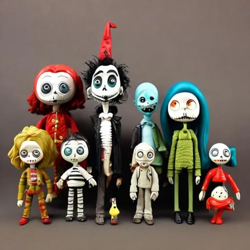Prompt: Vintage toys in the style of Tim Burton 