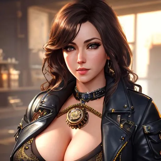 Prompt: extremely realistic, hyperdetailed, extremely busty mechanic, steampunk, highly detailed face, highly detailed eyes, highly detailed body, full body, whole body visible, full character visible, soft lighting, high definition, ultra realistic, unreal engine 5, 8K, digital art