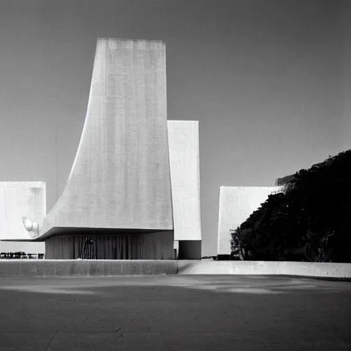 Prompt: Empty temple, professional photograph, by influence of Oscar Niemeyer and Lina Bo Bardi