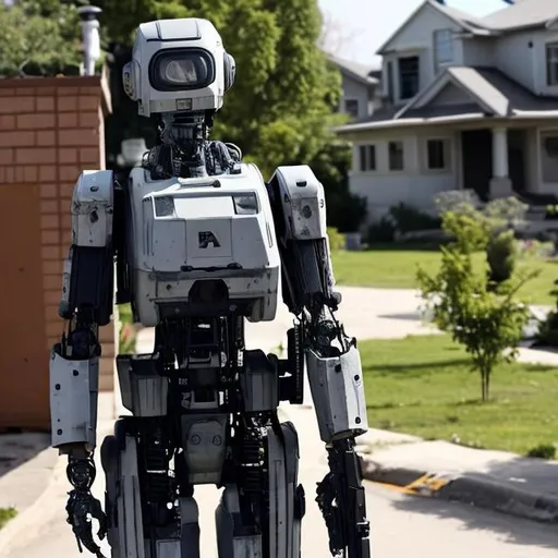 Prompt: Robot with guns invading house shooting at Swat