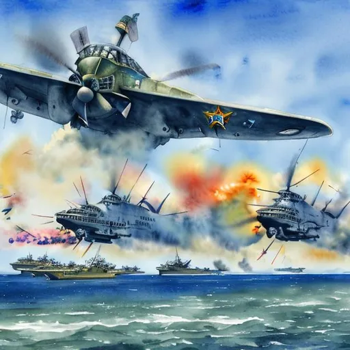 Battle of Midway 1942 in watercolor | OpenArt