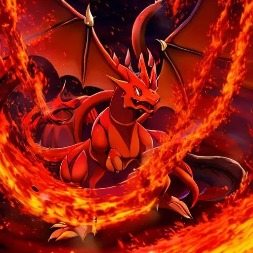 Prompt: Charizard, pokemon, evolved, powerful, fire tornado, burning tail, dragon, roaring, burning forest