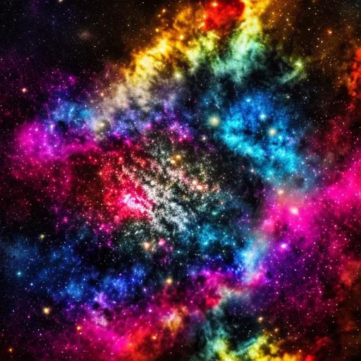 Prompt: Pink red blue and yellow explosion creating the galaxy  realistic 