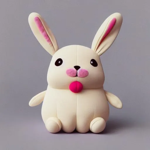 Prompt: Cute kawaii Squishy {object} stuffed toy, bunny, {texture} texture, visible seams, soft smooth lighting, vibrant studio lighting, modular constructivism, physically based rendering, square image