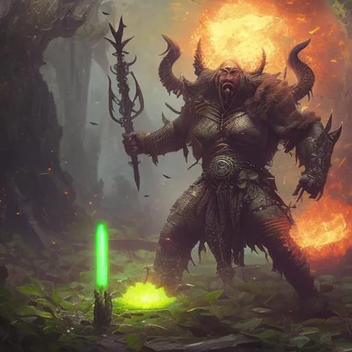 Prompt: Evil Orc, Wielding An Axe glowing with sickly Green energy, wearing Alligator Hide Armor covered in blood, a masterpiece, 8k resolution, dark fantasy concept art, by Greg Rutkowski, dynamic lighting, hyperdetailed, intricately detailed, Splash screen art, trending on Artstation, deep color, Unreal Engine, volumetric lighting, Alphonse Mucha, Jordan Grimmer, purple and yellow complementary colours