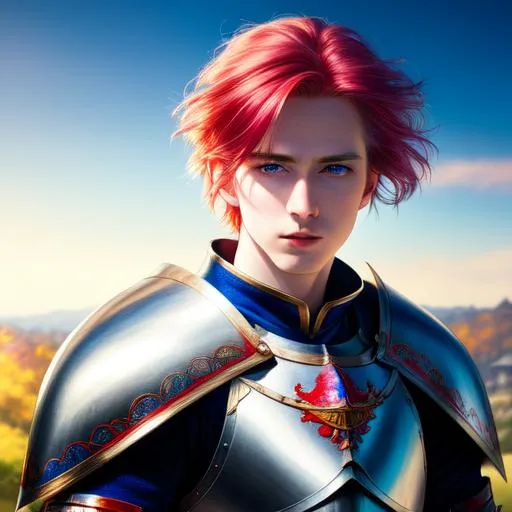 Prompt: HDR, UHD, 64k, best quality, RAW photograph, best quality, masterpiece:1.5), pale skin, unrealistically, multicolored hair, old knight, random hair style, shy, anime man, UHD, hd , 64k, , hyper realism, Very detailed, full body, hyper realism, Very detailed, male anime, lean body, in hyperrealistic detail