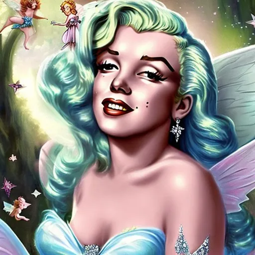 Prompt: Marilyn Monroe with long hair, as a fairy tale princess.