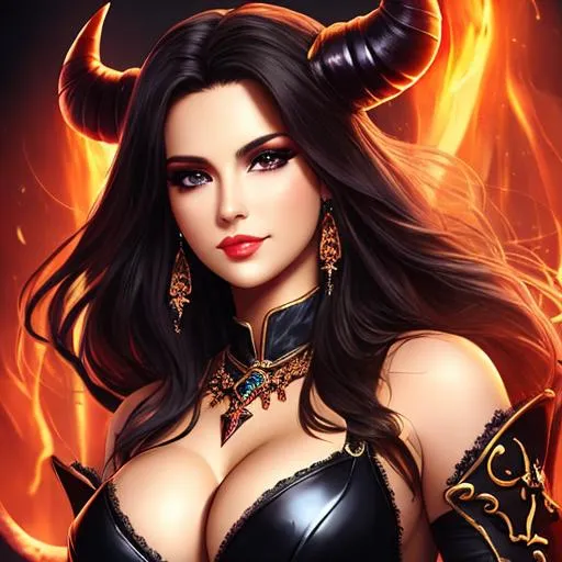 Prompt: high quality, beautiful woman, diablo, demon, full front