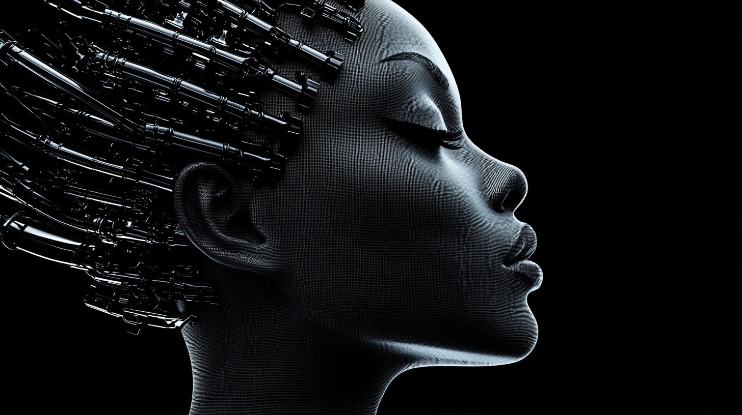 Prompt: Pixelated digital portrait of a young woman. Rendered in an organic sculpting style, infused with Afrofuturistic aesthetics. Ultra-high-definition image with painstakingly intricate details, highlighting robotic motifs and sculptural expression throughout --profile umwz2od