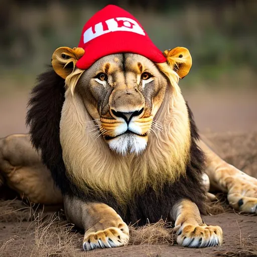 Prompt: Lion wearing a  wilson hat