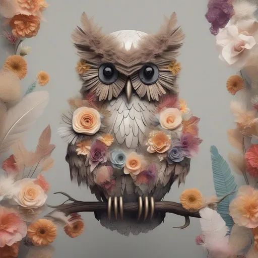 Prompt: an owl with feathers made out of flowers