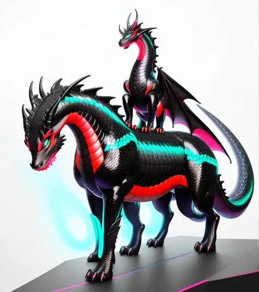 Prompt: Full body for a four-legged quadrupedal smooth skinned and scaleless black latex textured dragon, with bright neon highlights, very glossy and shiny, reflective, perfect composition, hyperrealistic, super detailed, 8k, high quality, trending art, trending on artstation, sharp focus, studio photo, intricate details, highly detailed, Trending on Artstation, Cozy wallpaper, Pastel colors, soft lighting