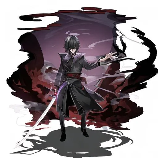 Prompt: a shadow with a sword in the smoke slowly approaching the viewer

