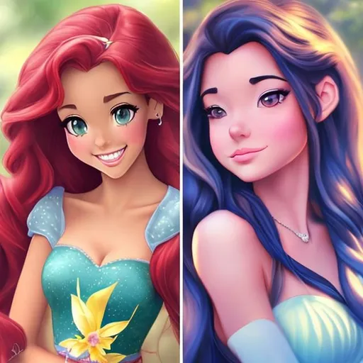 Prompt: Disney princesses in a realistic anime style 