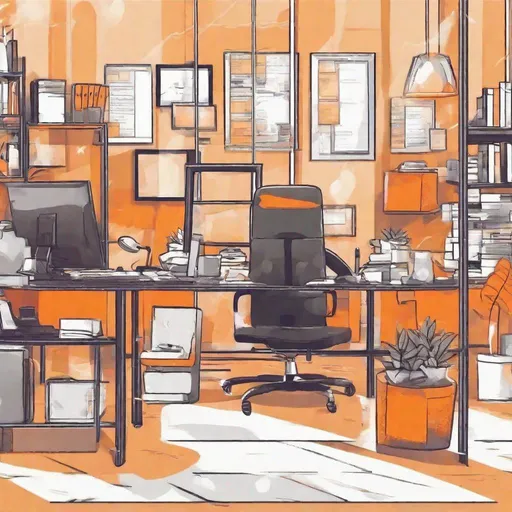 Prompt: i need a background image people working in office with  10 % orange theme