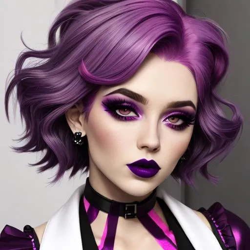 Prompt: purple eyeshadow,pink lips, magenta hair