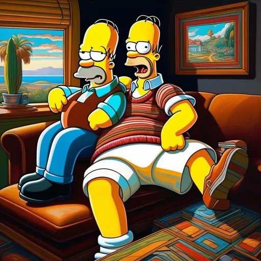 Prompt:  Homer Simpson chokes Bart, cartoony style, extremely detailed painting by Greg Rutkowski and by Henry Justice Ford and by Steve Henderson 