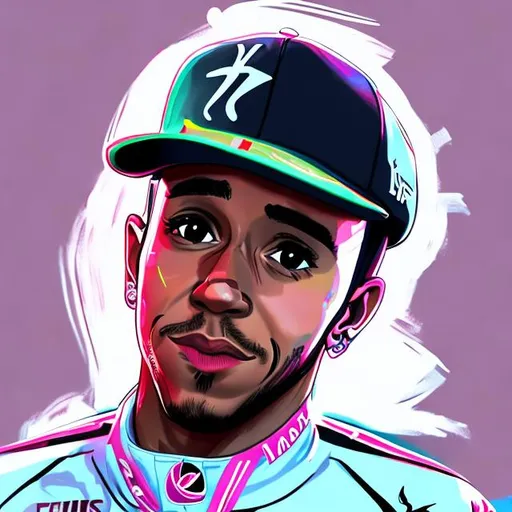 Prompt: Lewis hamilton, in the style of spider verse animation