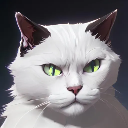 Prompt: A white cat, angry face