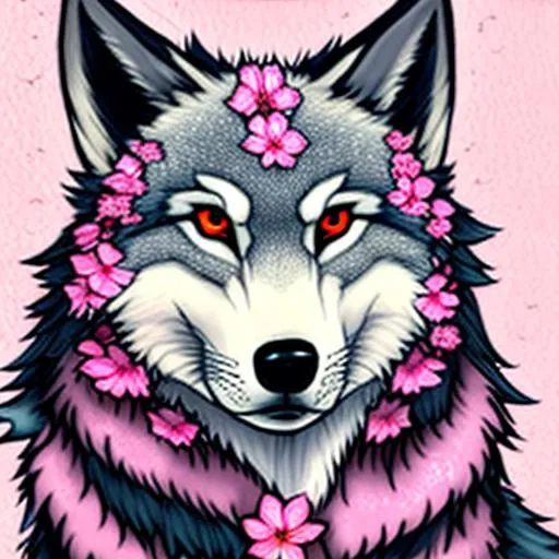 Prompt: cherry blossom wolf, anime style