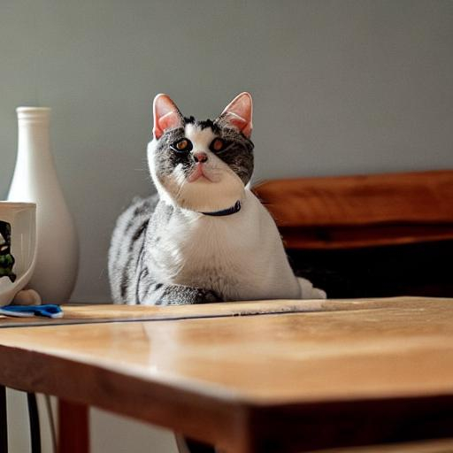 A cat is sitting on the table