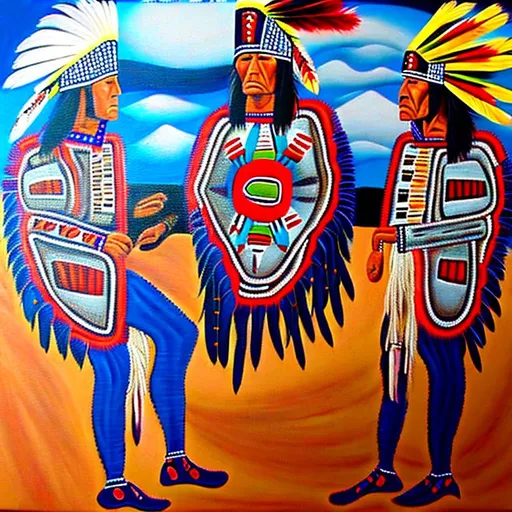 hide painting of Native American chiefs in war bonne... | OpenArt