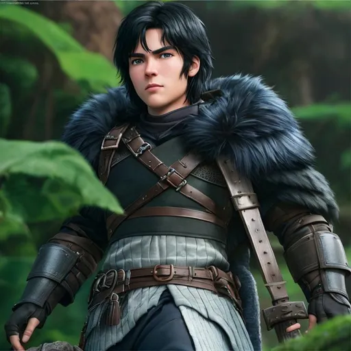 Prompt: Please produce a 25 year old male viking from How to Train Your Dragon, no beard, no mustache, photo session, black hair, (((full body visible))), looking at viewer, portrait, photography, detailed skin, realistic, photo-realistic, 8k, highly detailed, full-length frame, High detail RAW color art, piercing, diffused soft lighting, shallow depth of field, sharp focus, hyperrealism, cinematic lighting