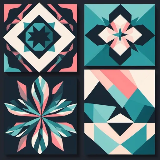 Prompt: Please create 4 unique designs in a square format. The designs can be geometric, abstract, or any other style of your choice. Use the example provided below as a reference for inspiration. You may utilize any design tools or software (e.g., Photoshop, Canva, Illustrator, or other online platforms) to create these designs.