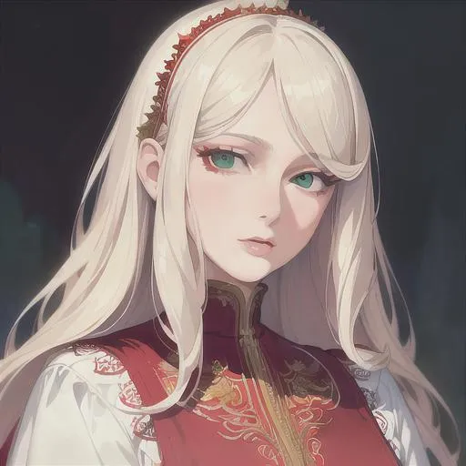 Prompt: (masterpiece, illustration, best quality:1.2), medium white hair, green eyes, wearing red nightgown, best quality face, best quality, best quality skin, best quality eyes, best quality lips, ultra-detailed eyes, ultra-detailed hair, ultra-detailed, illustration, colorful, soft glow, 1 girl
